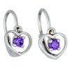 Stříbrné náušnice pro miminka fialové srdce