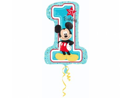 Fóliový balón číslo 1 - Mickey Mouse First Birthday - 92 cm
