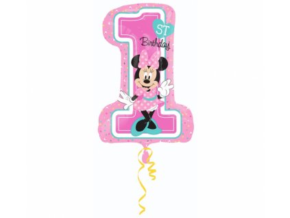 Fóliový balón číslo 1 - "Minnie Mouse" - růžová - 92 cm