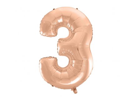 Fóliový balón číslo 3 - růžově zlatá - 92 cm