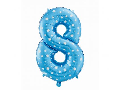 Fóliový balón číslo 8 s hvězdičkami - modrá - 65 cm
