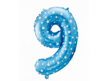 Fóliový balón číslo 9 s hvězdičkami - modrá - 65 cm