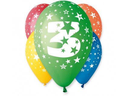 Latexové balóny číslo 3 mix barev - na helium - 5 ks