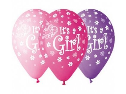 Latexové balóny "It's a Girl" fialová / růžová - na helium - 5 ks
