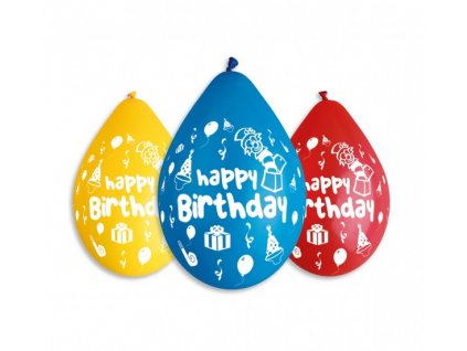 Latexové balóny "Happy Birthday" mix barev - na vzduch - 5 ks