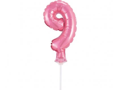 Fóliový balón na dort číslo 9 - růžová - 13 cm