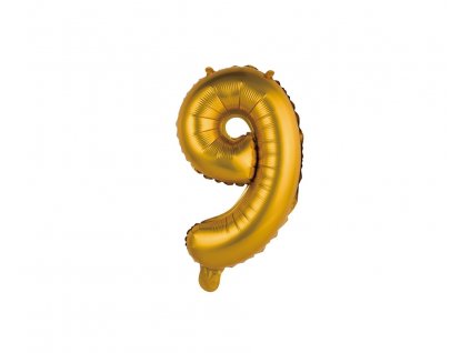 Fóliový balón číslo 9 malý - zlatá matná - 35 cm