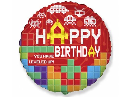 Fóliový balón 18" - Happy Birthday Tetris