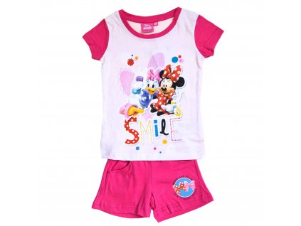 Dívčí komplet tričko a kraťasy "Minnie Mouse a Daisy" - tmavě růžová