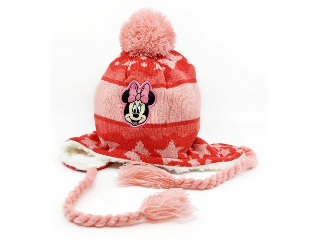 Dievčenská čiapka s brmbolcom "Minnie mouse" - ružová 