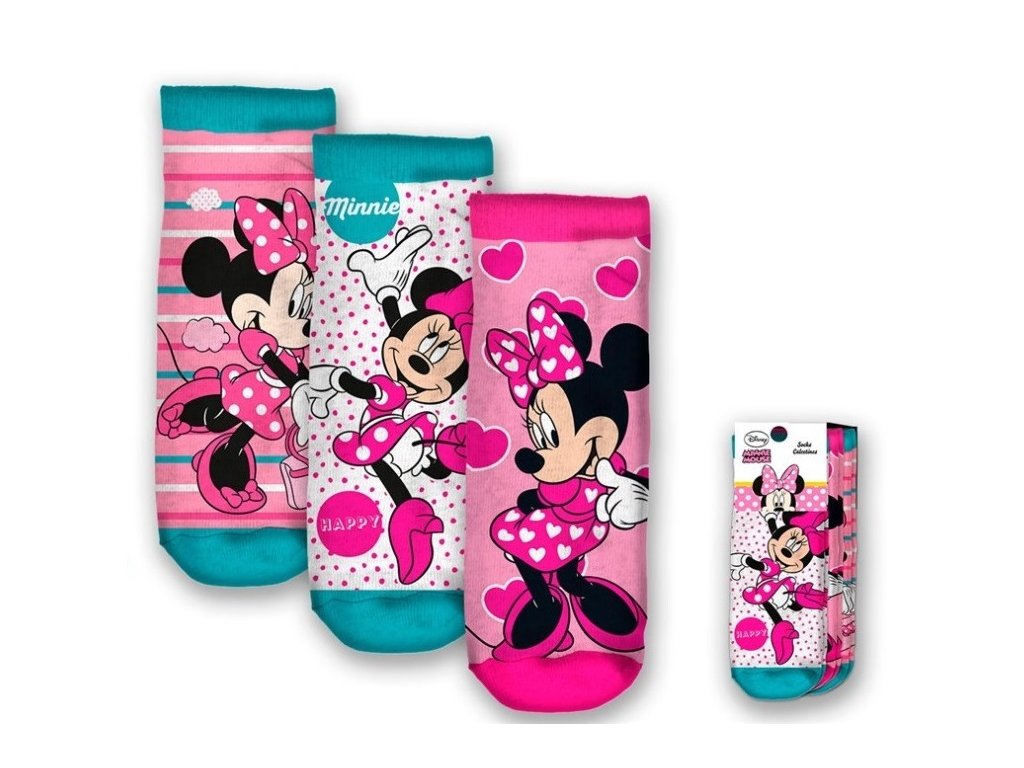 Dievčenské členkové ponožky Dancing Minnie Mouse- 3ks v balení