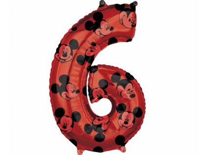 Fóliový balón číslo 6 -"Mickey Mouse" - 66 cm