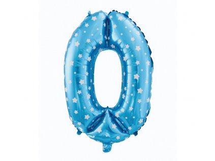 Fóliový balón číslo 0 s hviezdičkami - modrá - 65 cm