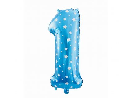 Fóliový balón číslo 1 s hviezdičkami - modrá - 65 cm