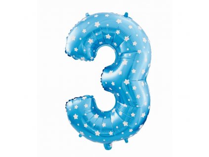 Fóliový balón číslo 3 s hviezdičkami - modrá - 65 cm