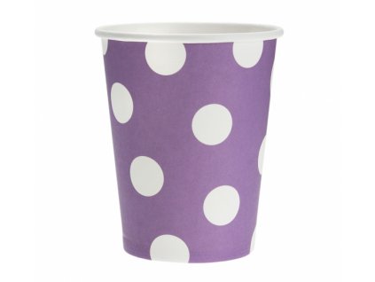 Papierové fialové poháre Dots - 6 ks / 270 ml