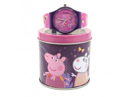 Detské analógové hodinky Peppa Pig v plechovke