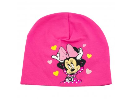 Dievčenská bavlnená čiapka "Minnie Mouse" - tmavo ružová