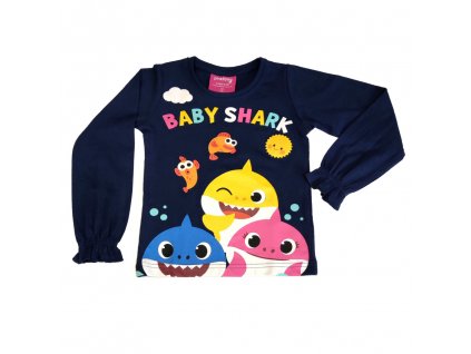 Dievčenské tričko s dlhým rukávom "Baby Shark" - tmavo modrá