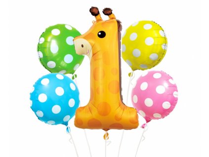 Balónová kytica 24" - Žirafa 1. narodeniny