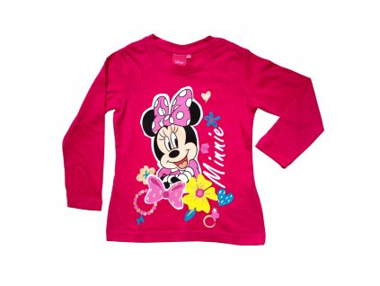 Dievčenské tričko s dlhým rukávom "Minnie Mouse" - tmavo ružová