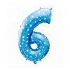 Fóliový balón číslo 6 s hviezdičkami - modrá - 65 cm