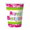 Papierové ružové poháre Happy Birthday - 6 ks / 270 ml