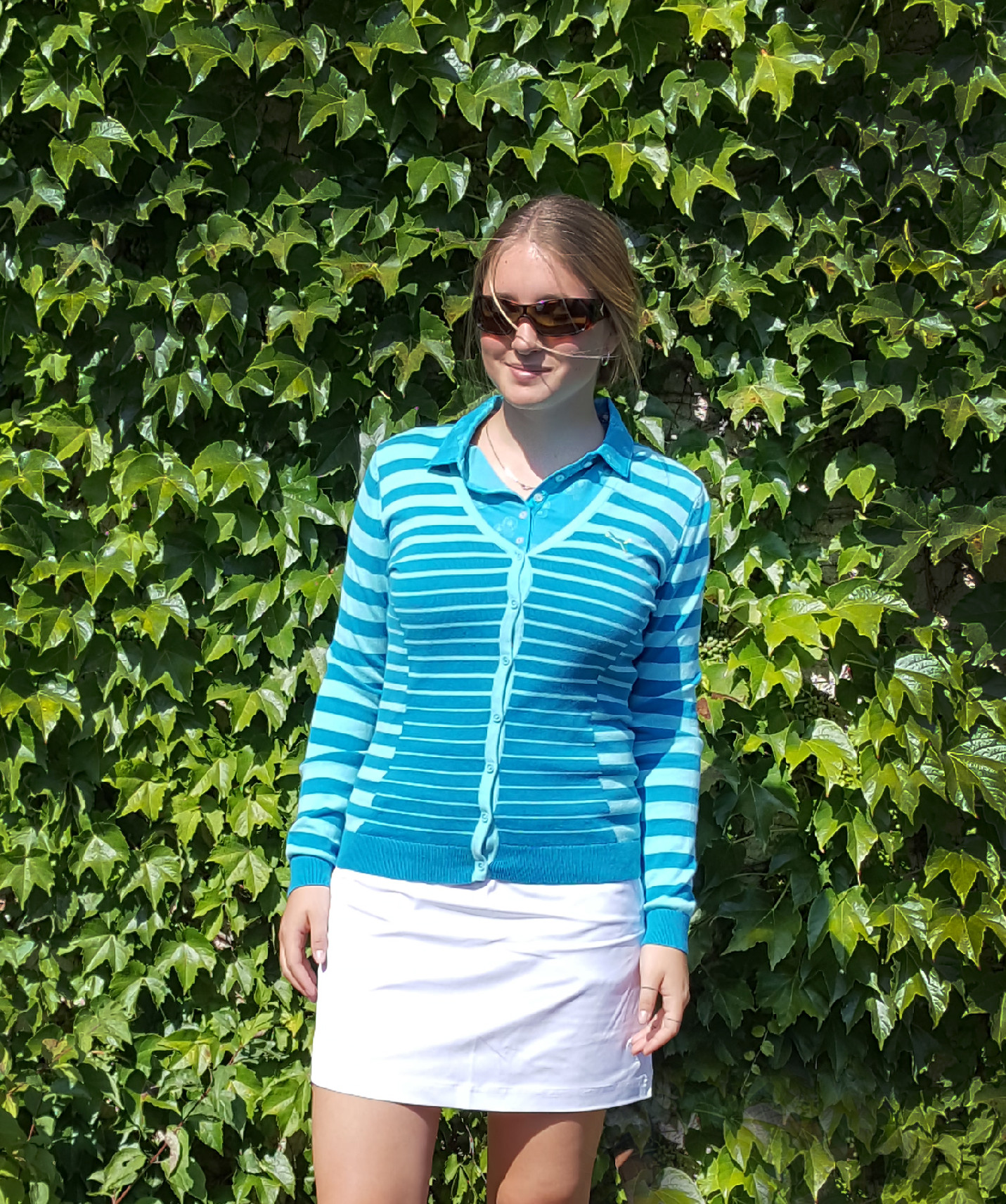 Puma dámský golfový svetr pruhoaný cardigan modrý XS