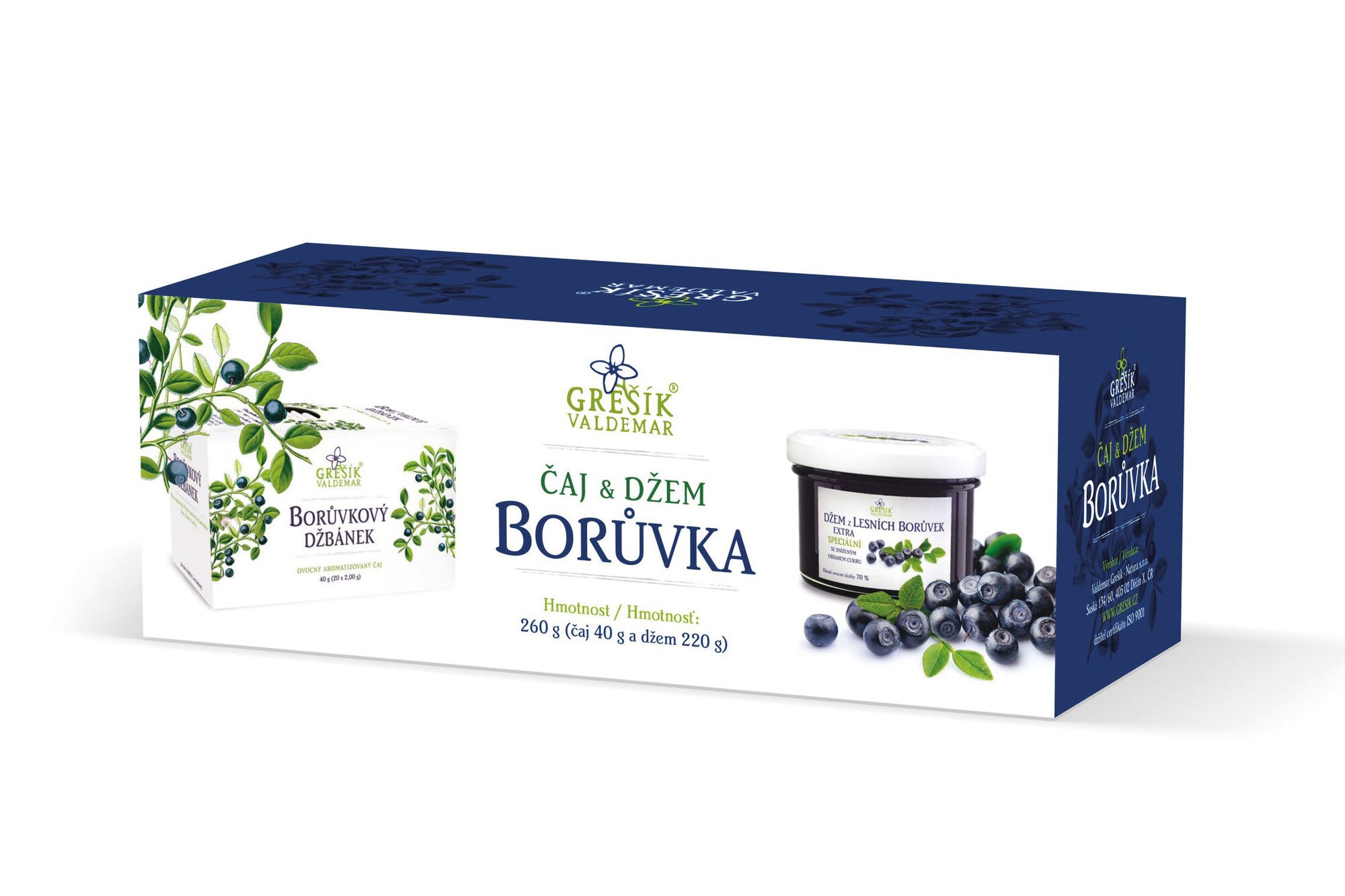 Čaj a extra džem BORŮVKA - dárkové balení 260g