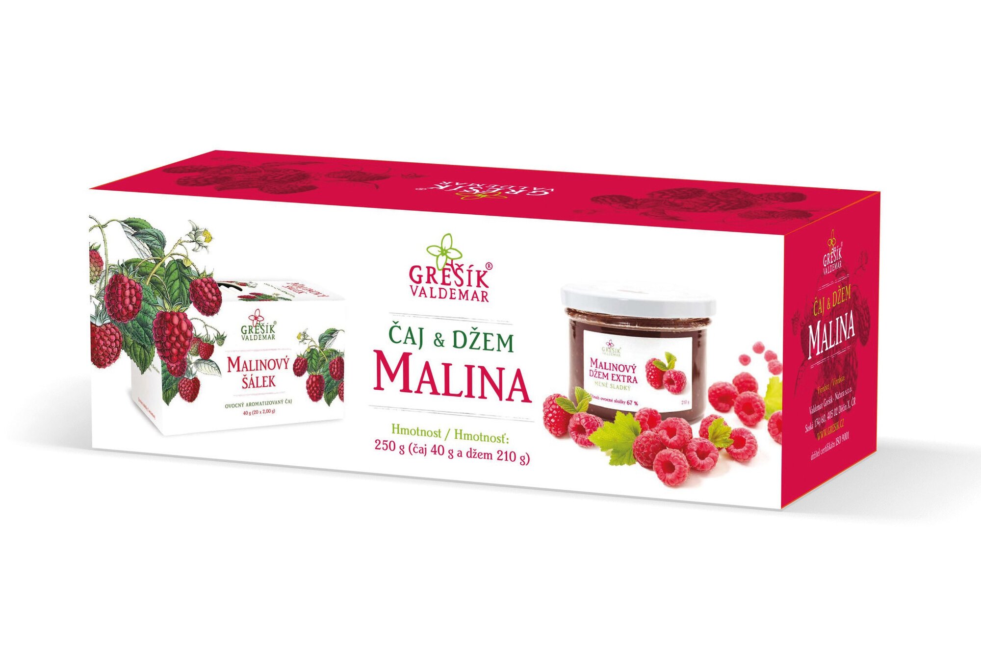 Čaj a extra džem MALINA - dárkové balení 250g