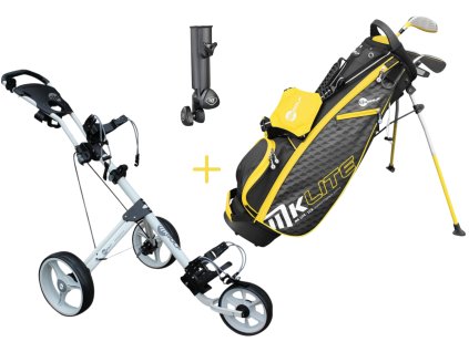 Kije golfowe MKids dla dzieci o wzroście około 145 cm (9-11 lat). Charakteryzują się lekkimi trzonkami specjalnie dostosowanymi do dziecięcego swingu, dopasowanymi kolorystycznie uchwytami i wysokiej jakości główkami ze stali nierdzewnej. (22)
