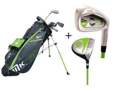 Kije golfowe MKids dla dzieci o wzroście około 145 cm (9-11 lat). Charakteryzują się lekkimi trzonkami zaprojektowanymi specjalnie do dziecięcych swingów, dopasowanymi kolorystycznie uchwytami i wysokiej jakości główkami ze stali nierdzewnej.
