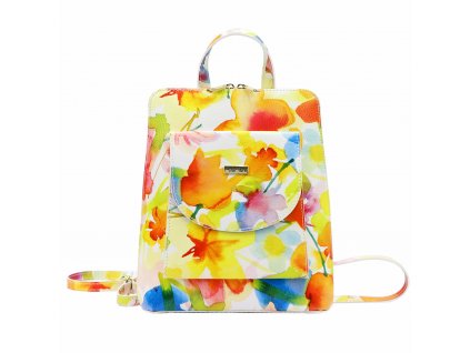 Dámský kožený batoh Mia More 01-010 FL - žlutý/květy