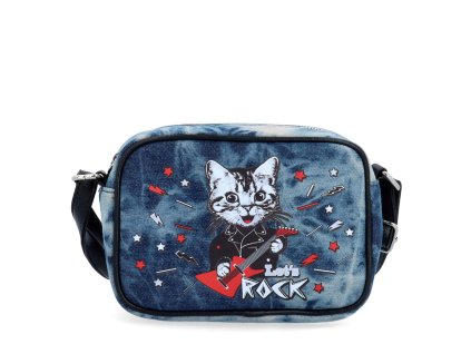 Dámská džínová crossbody kabelka Indee 9305 01 - modrá/kočka