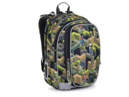 Školní dvoukomorový batoh s organizérem a přívěskem Topgal MIRA 20046-B - zelená/minecraft