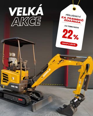 🔥 AKČNÍ NABÍDKA! 🔥 Pořiď si minibagr se slevou 22 % a k tomu příslušenství v hodnotě 70 698 Kč ZDARMA 💥 ✅ Lžíce 200 / 400...