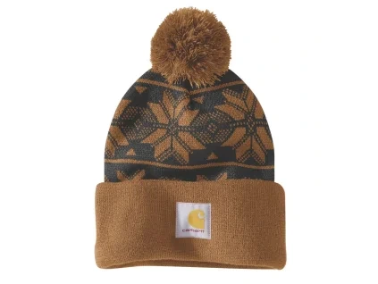 Čepice Carhartt - 106647 BRN Knit Pom Jacquard Beanie