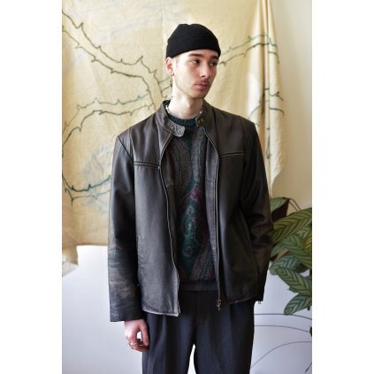 Distressed dragon print leather jacket