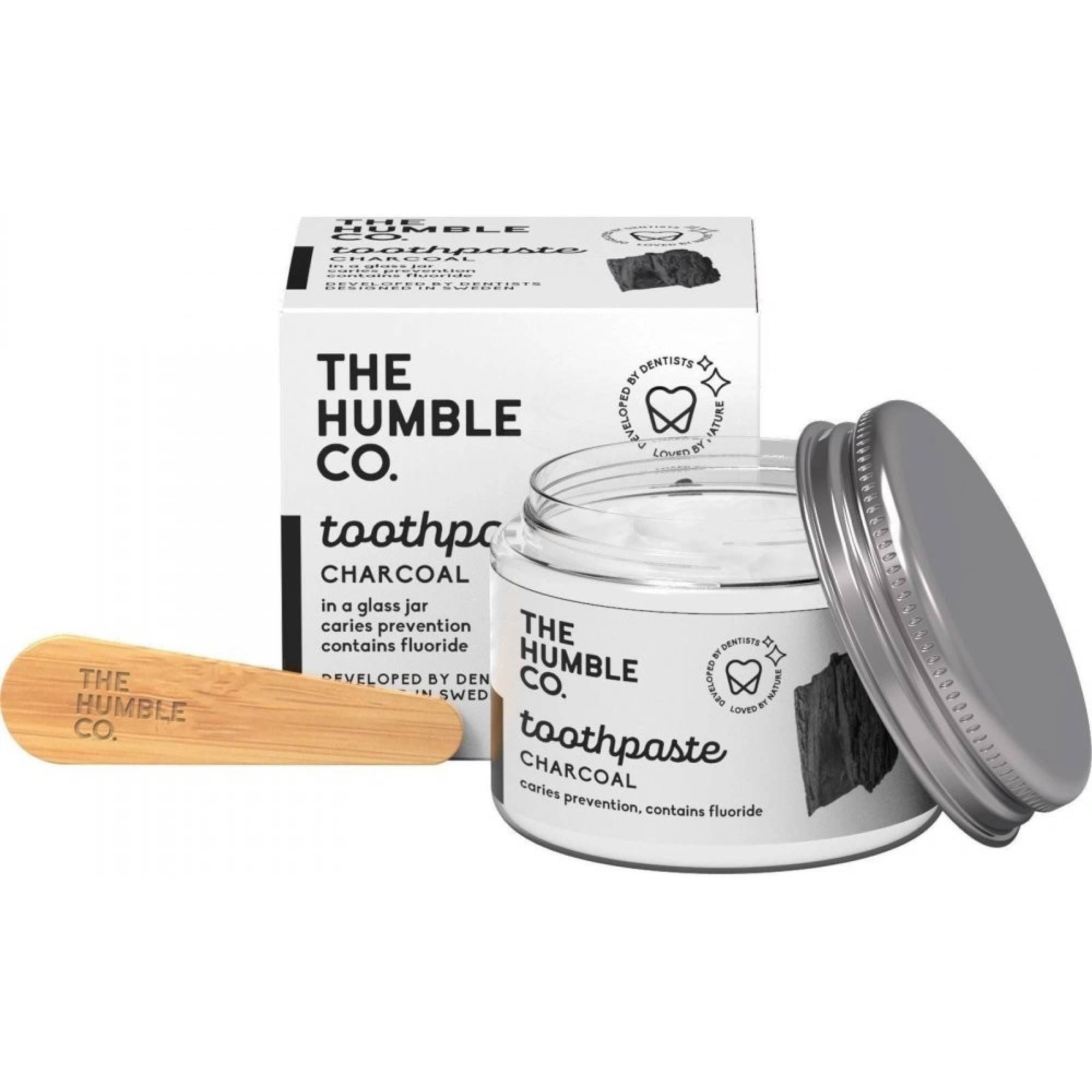 The Humble Co. mátová zubní pasta s černým uhlím ve sklenici 50 ml