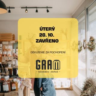 Vážení zákazníci, v ÚTERÝ 28. 10. zůstane naše prodejna ZAVŘENA z důvodu státního svátku.