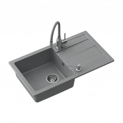 Šedý kuchyňský granitový dřez QUADRON READY- MAX + BATERIE A DÁVKOVAČ NA SAPONÁT TQ7744RMSZ