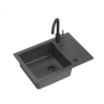 Černý kuchyňský granitový dřez QUADRON GO- SMART + CELOČERNÁ BATERIE TQ6244GSBLM