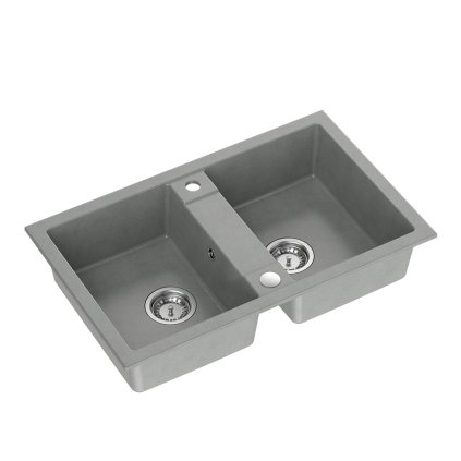 QUADRON DENZEL 120 šedý  Šedý dvoukomorový kuchyňský granitový dřez QUADRON DENZEL 120
