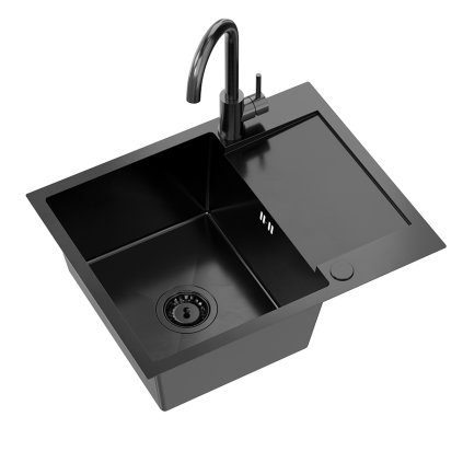 Kuchyňský nerezový dřez QUADRON LUKE 116 černá metalická + BATERIE 60x48x20 cm