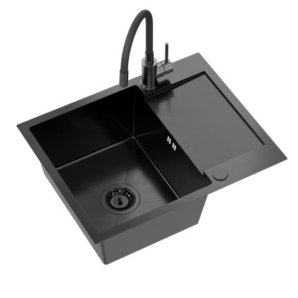 Kuchyňský nerezový dřez QUADRON LUKE 116 černá metalická + OHEBNÁ BATERIE 60x48x20 cm