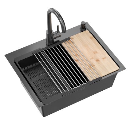 Kuchyňský nerezový dřez QUADRON LUKE 110 černá metalická s baterií a příslušenstvím 58x45x20 cm