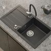 Černý kuchyňský granitový dřez QUADRON READY- MAX + BATERIE A DÁVKOVAČ NA SAPONÁT  Dárek ZDARMA: bambusové prkénko 36x20x1,2cm