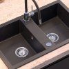Černý dvoukomorový kuchyňský granitový dřez QUADRON DENZEL 120 bez baterie