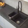 Černý 1,5 komorový kuchyňský granitový dřez QUADRON BRUCE 156 bez baterie