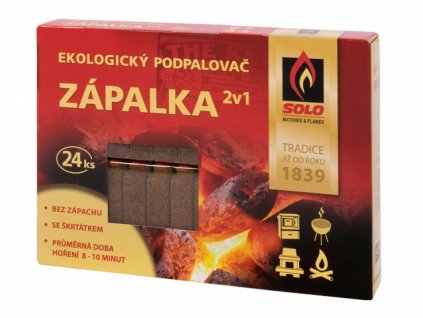 Podpalovač SOLO ZÁPALKA 2v1 dřevitý + škrtátko 24ks